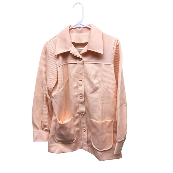 Vintage Dutchmaid 70s Peach Ribbed Polyester Leisure Jacket Size 34 - Picture 1 of 8